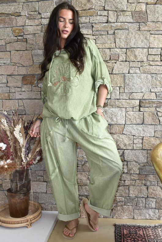 Rustic Nature Linen Blend Barrel Pant Washed Lawn